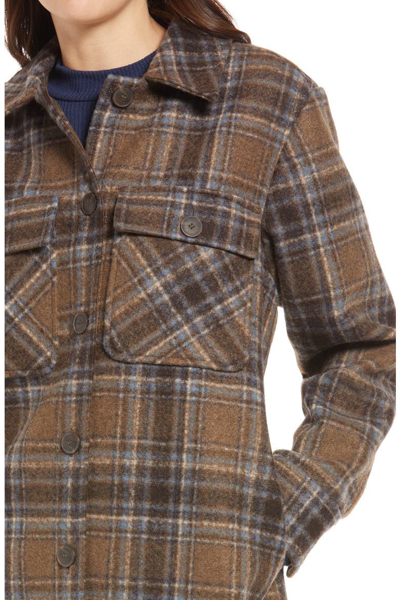 Plaid Shirt Jacket, Alternate, color, BROWN- BLUE LA TARTAN