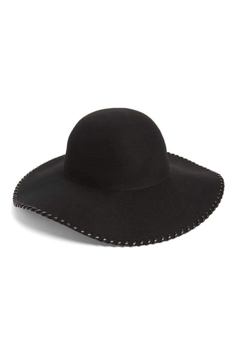 Whipstitch Wool Floppy Hat, Main, color, BLACK