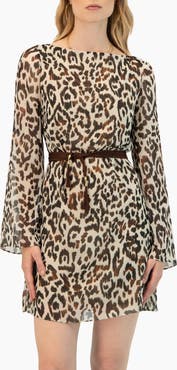IVONNE Short Animal Print Dress with Waist Tie