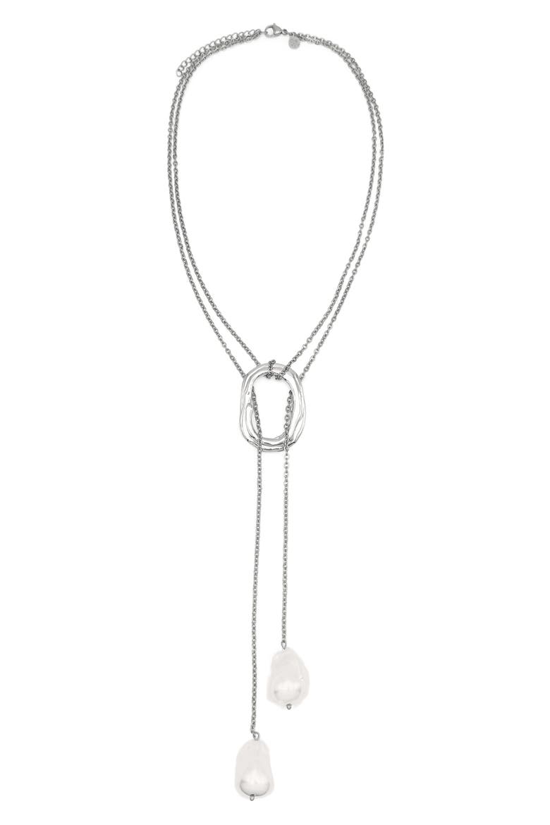 Solar Faux Pearl Y-Necklace, Main, color, SILVER