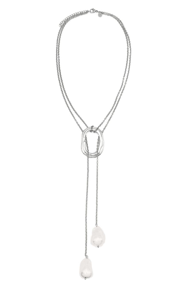 Petit Moments Solar Faux Pearl Y-Necklace, Main, color, Silver