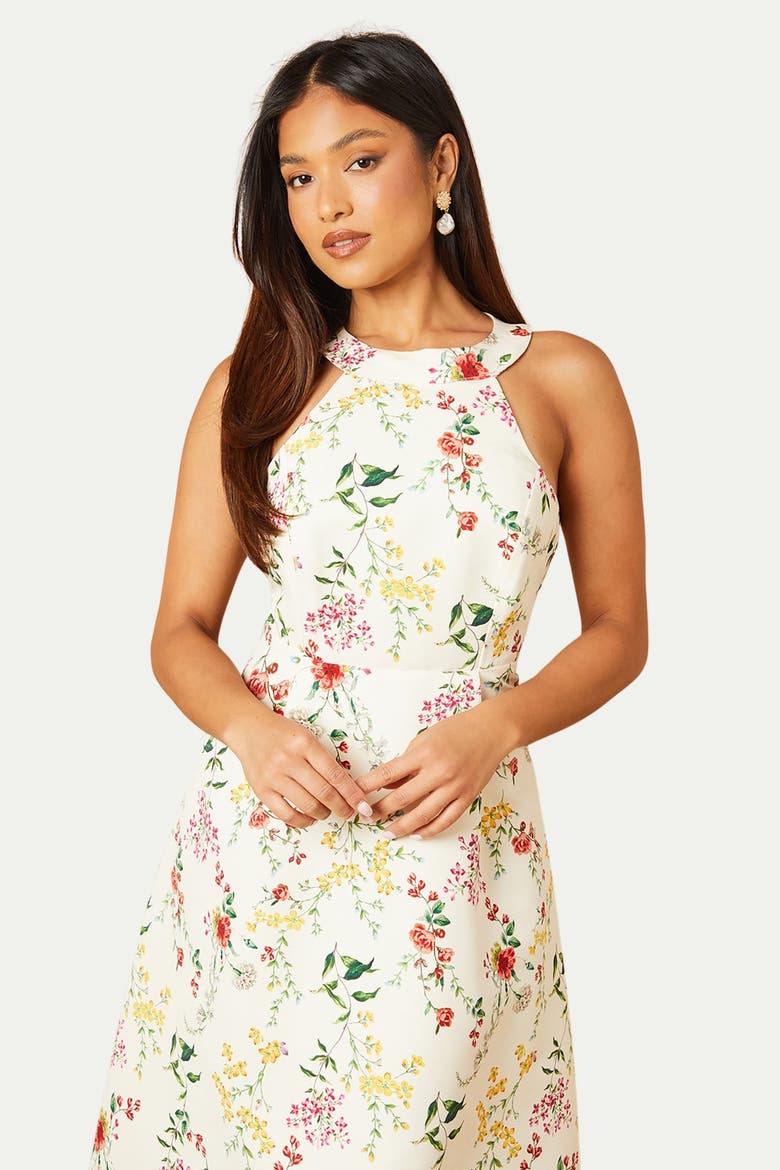 Petite Ottoman Twill Halter Midi Dress, Alternate, color, Ivory