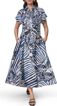 Donna Karan New York Tie Waist Short Sleeve Stretch Cotton Midi Shirtdress