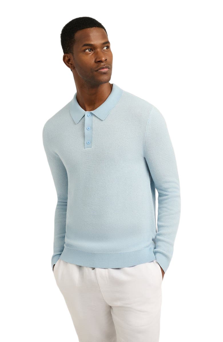 Onia Cotton Textured Knit Long Sleeve Polo, Alternate, color, Pale Blue