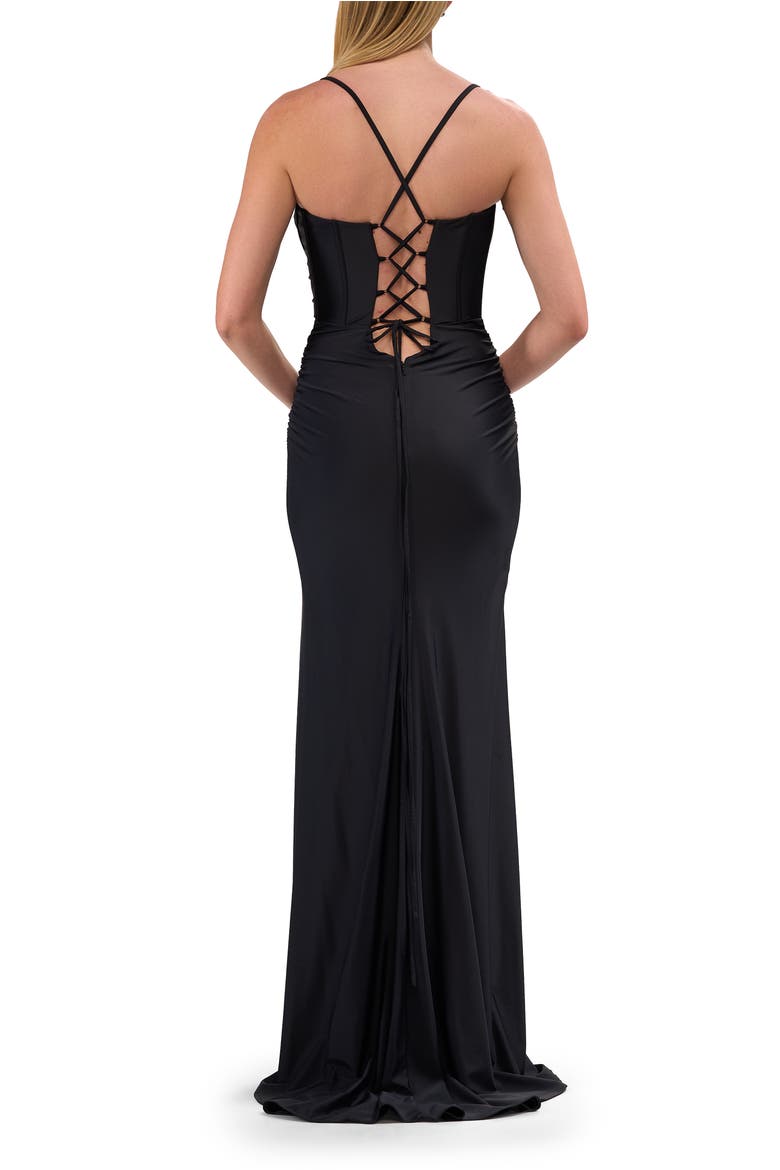 Corset Jersey Dress with Deep V-Neckline, Alternate, color, Black