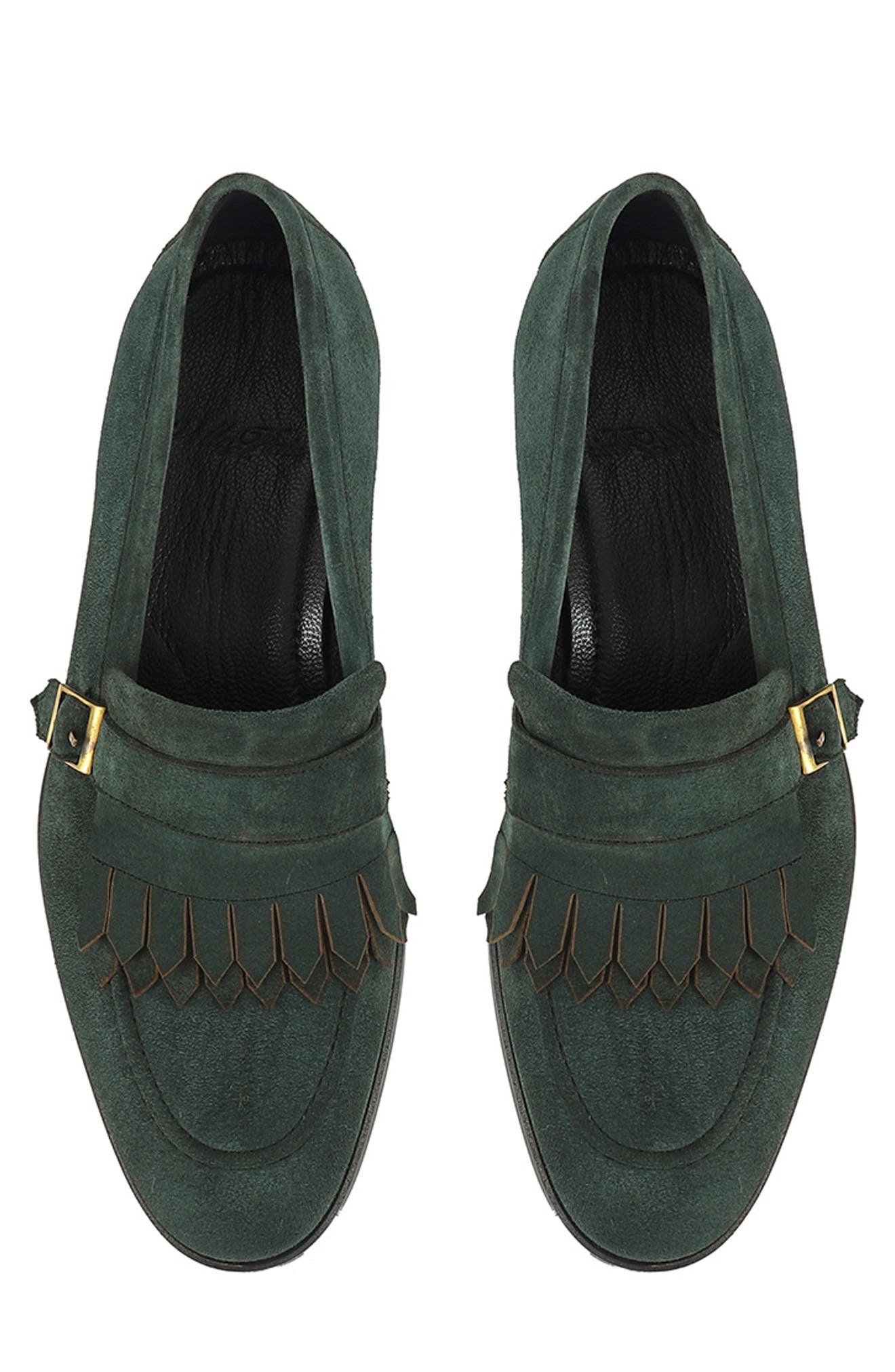 Agenta Kiltie Fringe Loafer, Alternate, color, DARK GREEN