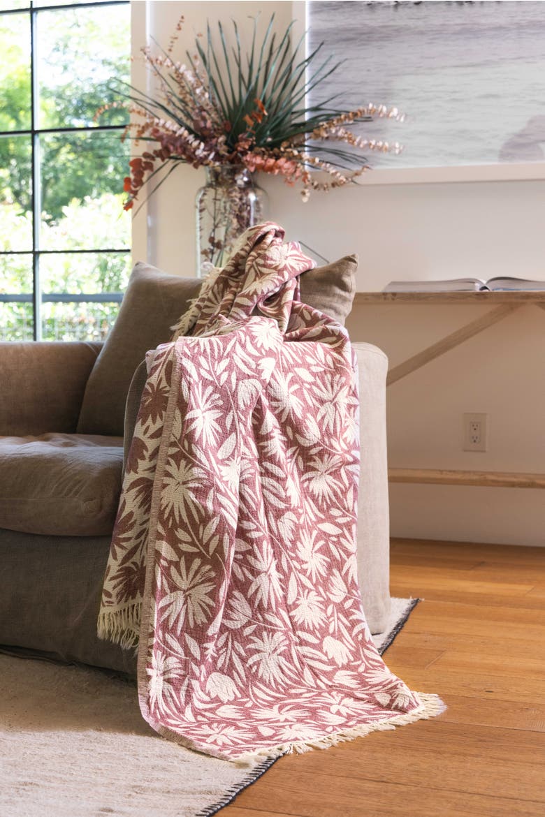 Whimsical Flower Organic Reversible Muslin Blanket, Alternate, color, Burgundy