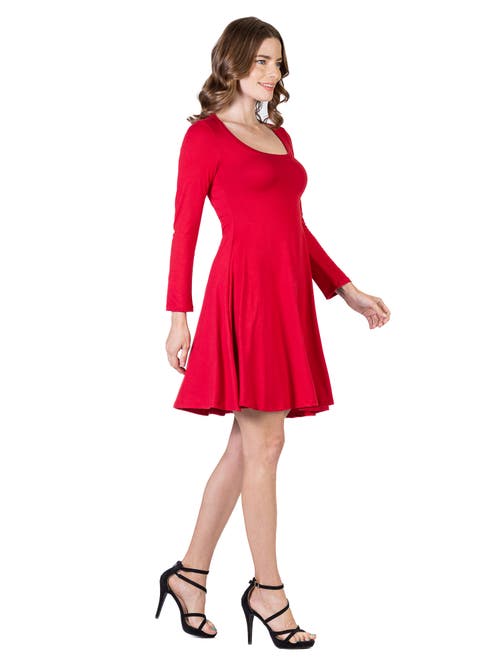 24seven Comfort Apparel Classic Long Sleeve Flared Mini Dress In Red