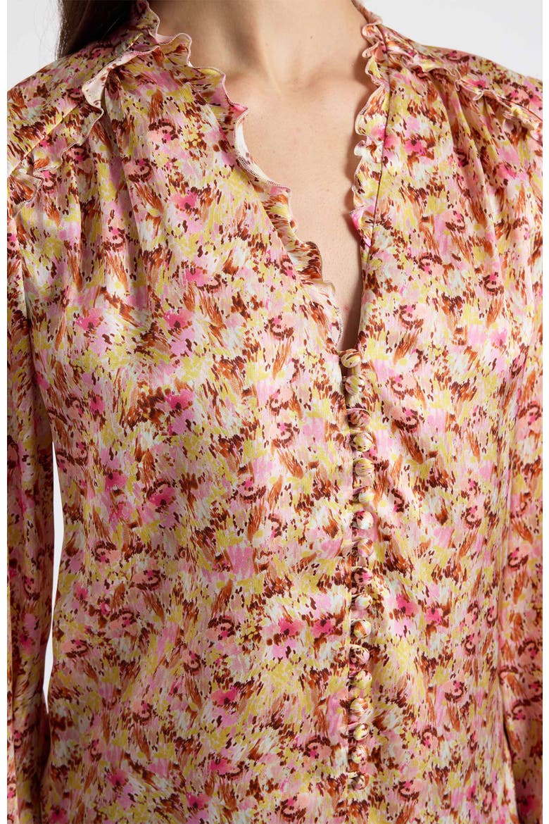 Blaine Long Sleeve Buttoned Blouse in Floral Silk Blend, Alternate, color, Sweet Pink