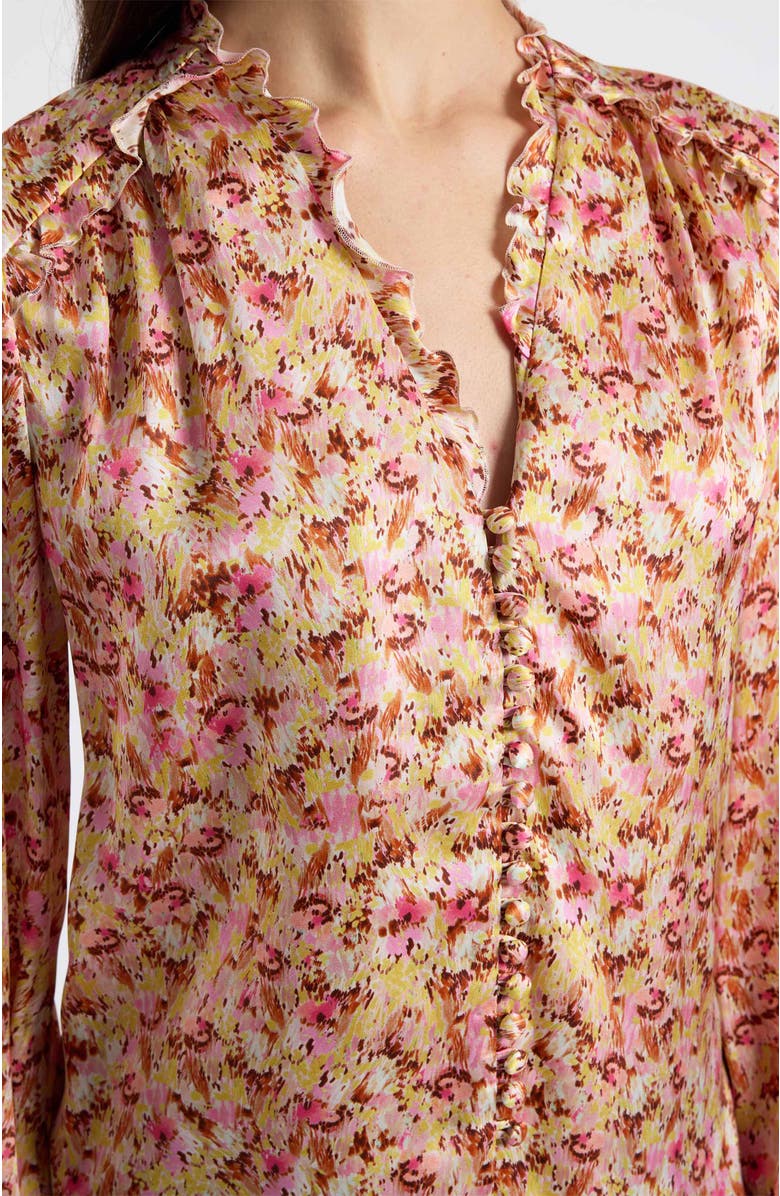 Santorelli Blaine Long Sleeve Buttoned Blouse in Floral Silk Blend, Alternate, color, Sweet Pink