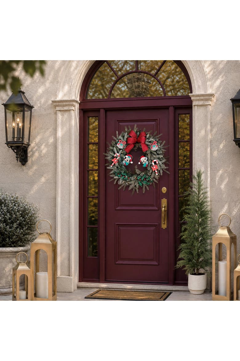 Disney Seasons Greetings Mickey and Minnie Mouse 26" Pre-Lit Christmas Wreath, Alternate, color, Green/Red