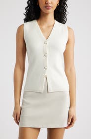 Open Edit Cutaway Button-Up Sweater Vest