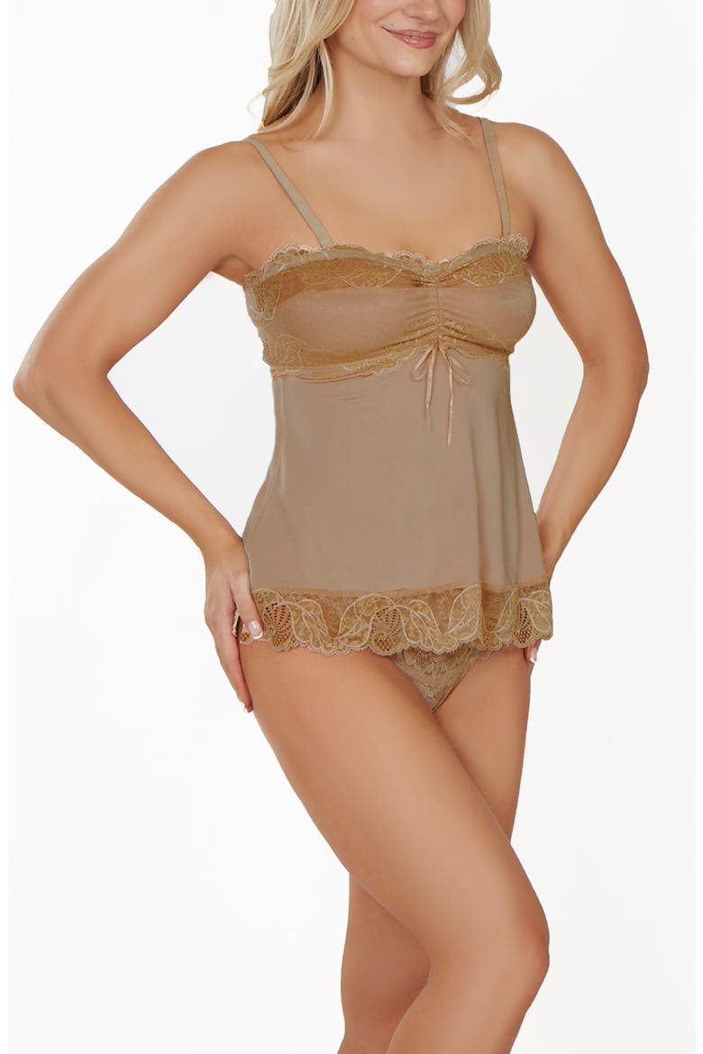 Shirred Bust Lace Camisole and Panty Set, Main, color, Nude