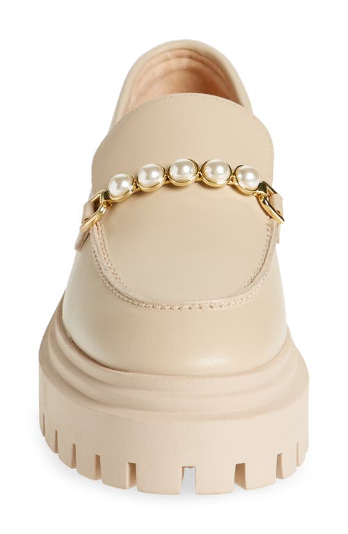 Stuart Weitzman Perla Imitation Pearl Lug Sole Loafer In Museline Tonal