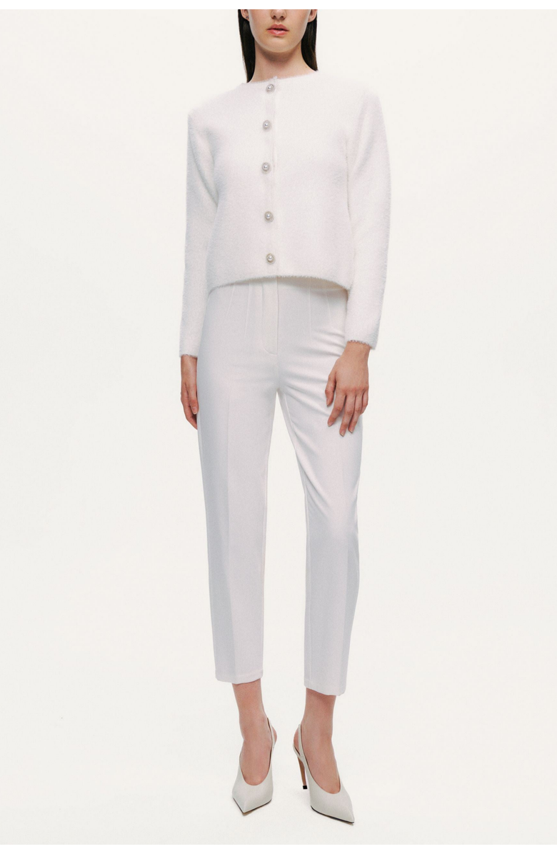 Nocturne Cropped Pearl-Button Crewneck Cardigan, Alternate, color, Ivory