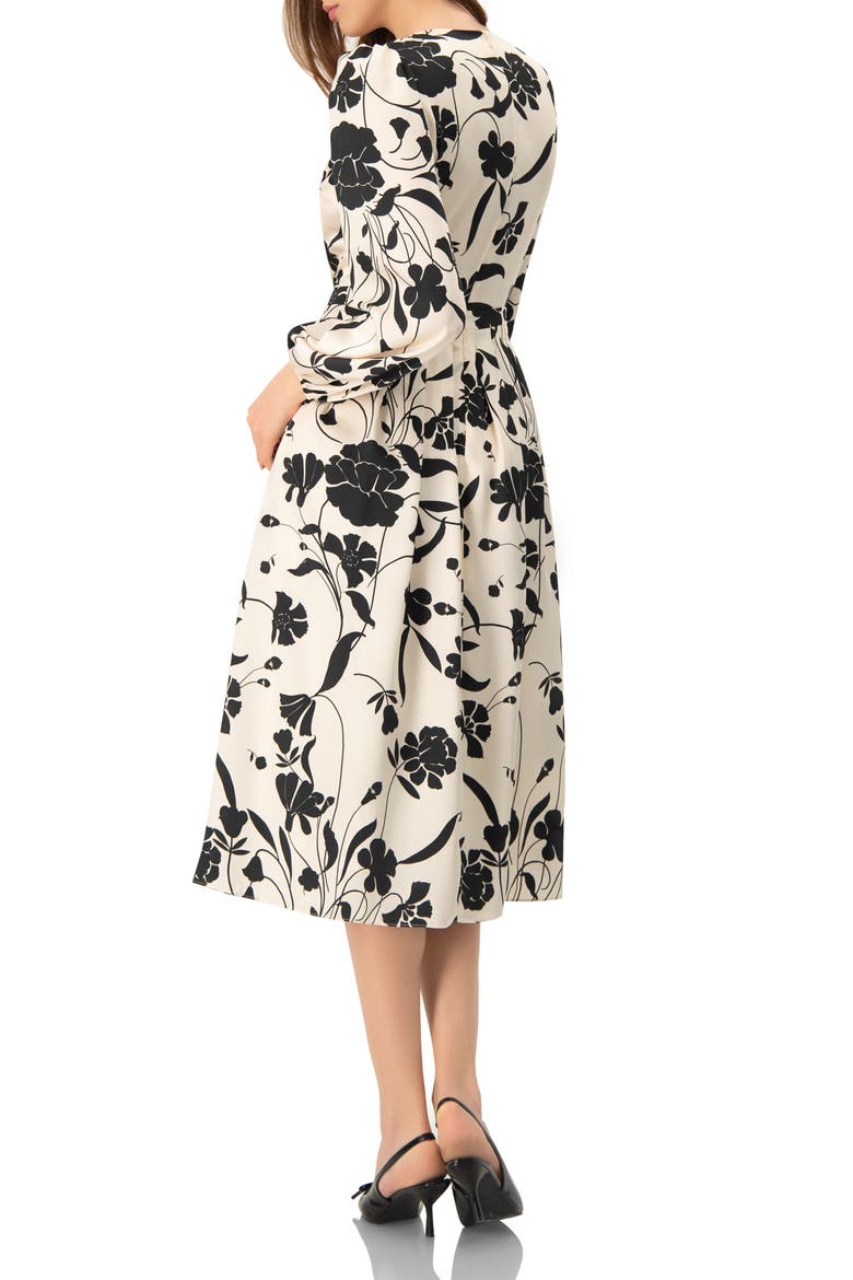 V-Neck Midi Dress with Long Sleeves, Alternate, color, Bone