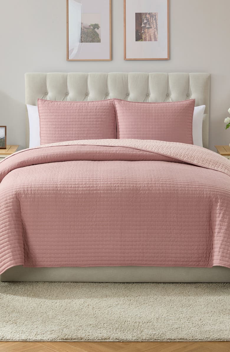 VCNY HOME Pickstitch 3-Piece King Quilt Set, Alternate, color, Rose
