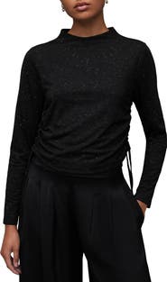 AllSaints Beta Shimmer Ruched Funnel Neck Crop Top