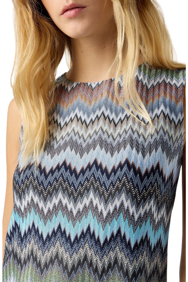 Sleeveless Mini Dress In Viscose Chevron, Alternate, color, Multicoloured
