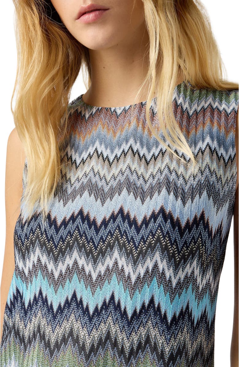 Missoni Sleeveless Viscose Chevron Mini Dress, Alternate, color, Green& Brown