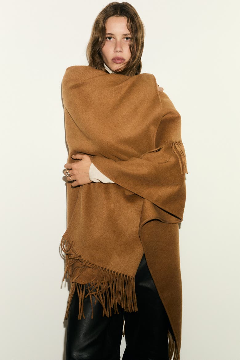 Wool-blend Cape, Alternate, color, Dark beige