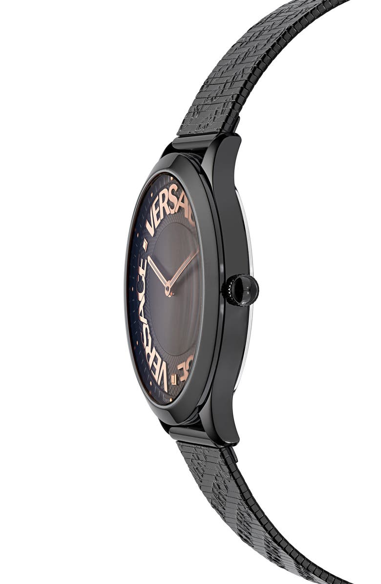 Versace Logo Halo Mesh Strap Watch, 38mm, Alternate, color, 