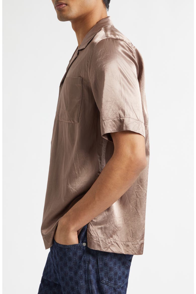Carltone Crinkled Satin Camp Shirt, Alternate, color, OLD ROSE
