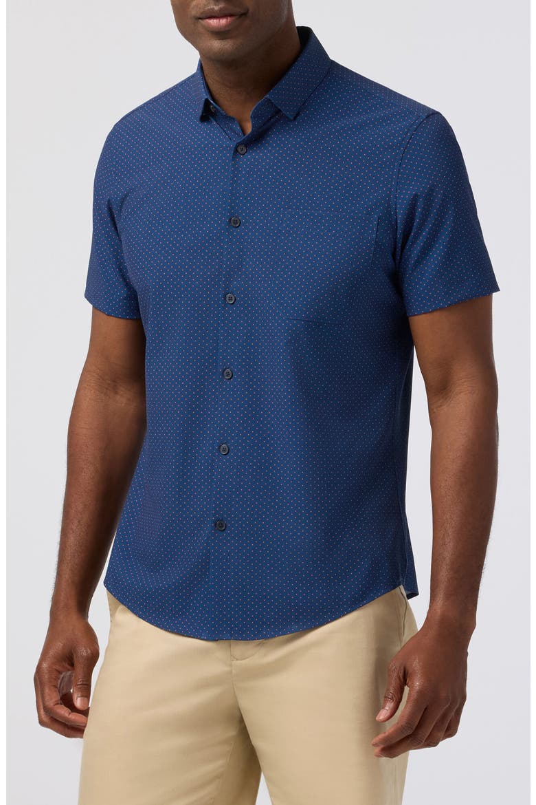 Leeward Trim Fit Midnight Navy Micro Gem Short Sleeve Button-Up Shirt, Main, color, MIDNIGHT NAVY MICRO GEM