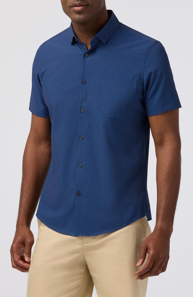 Mizzen+Main Leeward Trim Fit Midnight Navy Micro Gem Short Sleeve Button-Up Shirt, Main, color, Midnight Navy Micro Gem