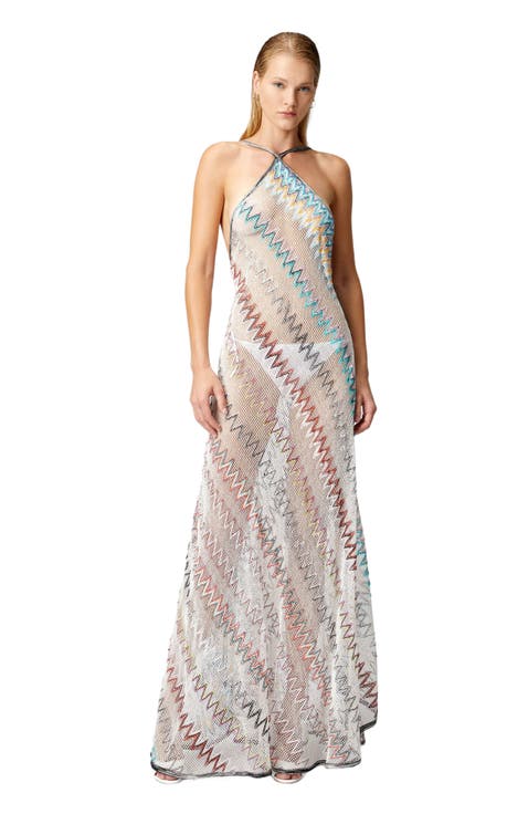 Zig Zag Mesh Cover-up Dress With Sequins