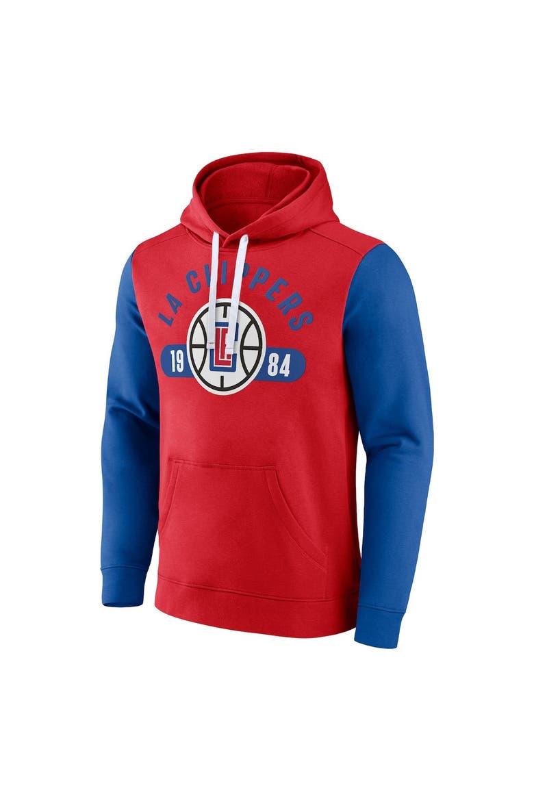Men's Fanatics Branded Red/Royal LA Clippers Attack Colorblock Pullover Hoodie, Alternate, color, Red
