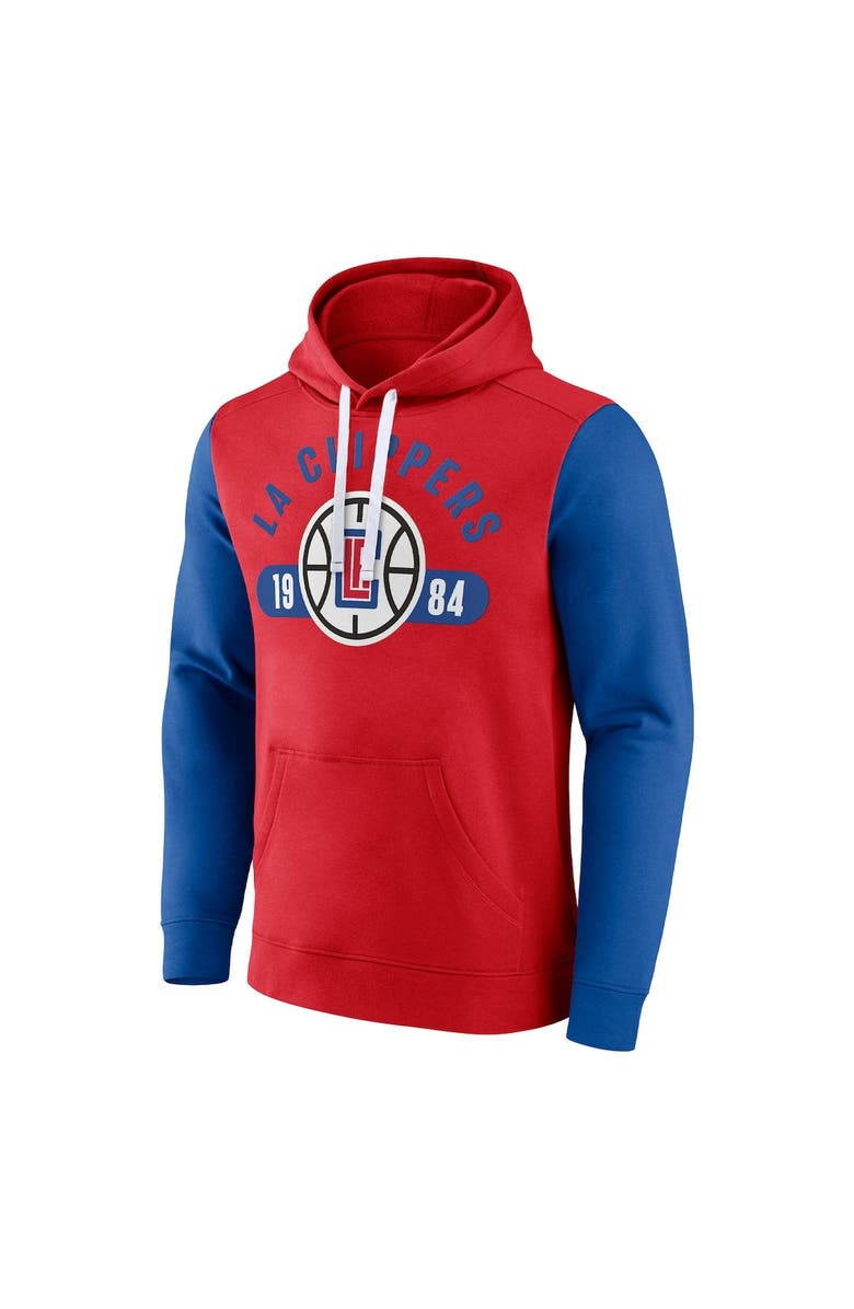 FANATICS Men's Fanatics Branded Red/Royal LA Clippers Attack Colorblock Pullover Hoodie, Alternate, color, Red