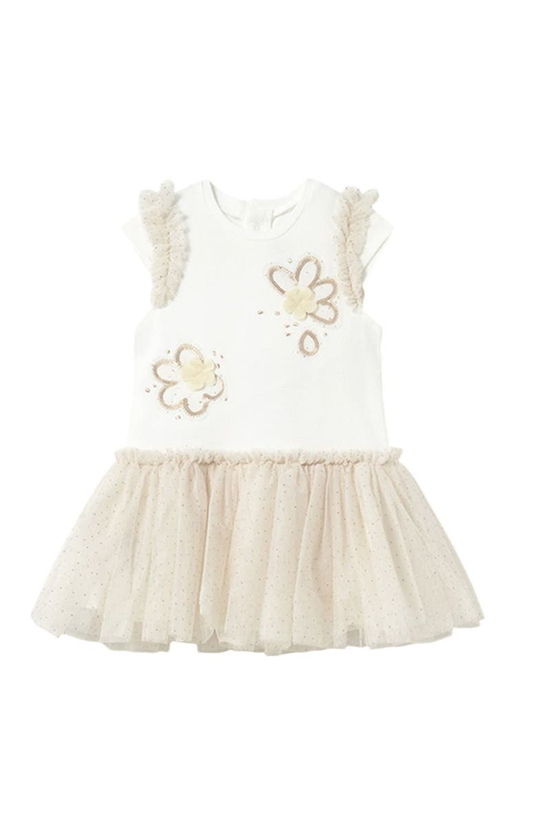 Mayoral Sleeveless Floral Ruffle Dress, Main, color, Champagne