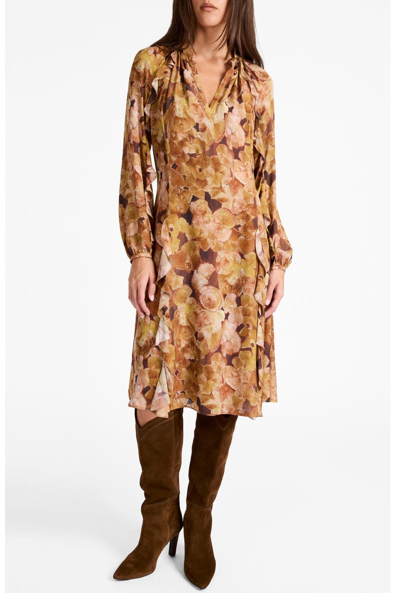 Jayda Long Sleeve Ruffle Dress in Floral Crepe, Alternate, color, HAZELWOOD MULTI