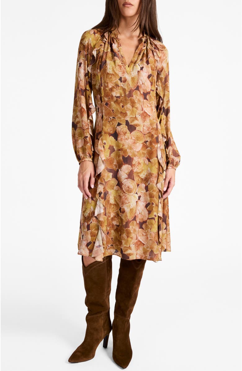 Santorelli Jayda Long Sleeve Ruffle Dress in Floral Crepe, Alternate, color, Hazelwood Multi
