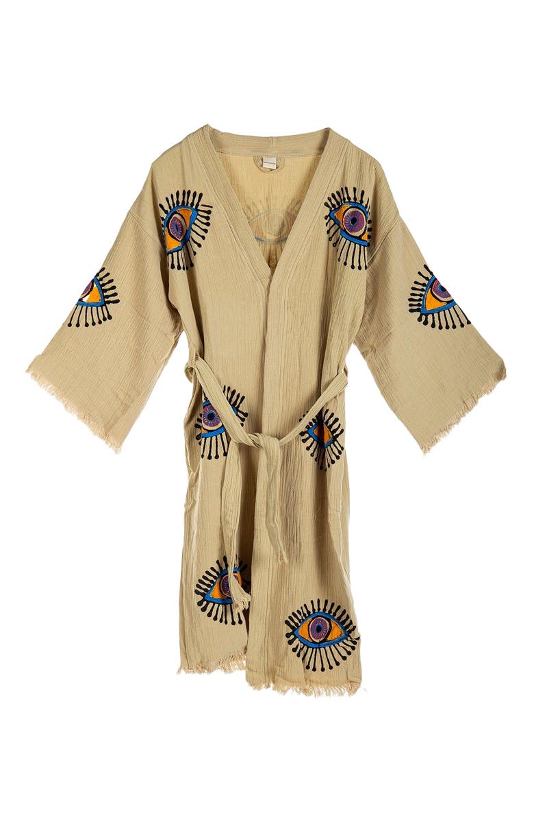 Forever & Always Shoes Aria Evil Eye Handmade Cotton Robe Cover-Up, Main, color, Beige