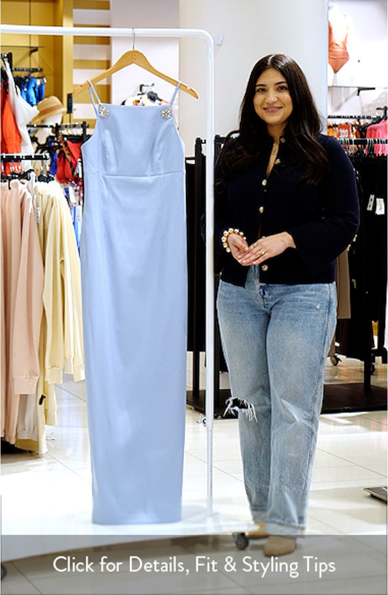 Pryce Crystal Strap Detail Vertical Stretch Mikado Column Gown, sales video thumbnail