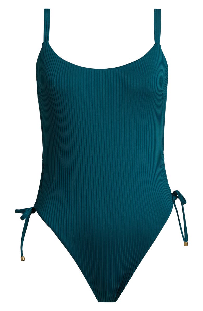 Vitamin A<sup>®</sup> Gemma Drawstring Accent Rib One-Piece Swimsuit, Alternate, color, Emerald Ecorib