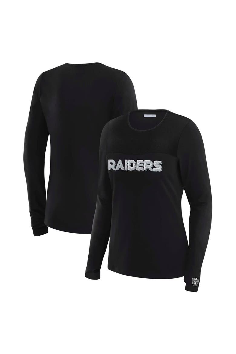 Women's WEAR by Erin Andrews x Gracie Hunt Black Las Vegas Raiders Mesh Panel Long Sleeve T-Shirt, Main, color, Black