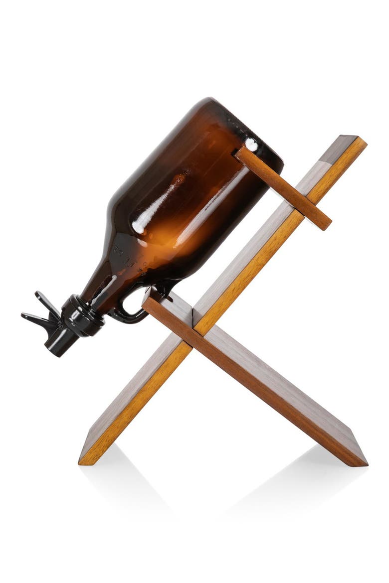 Growler Stand with 64oz Glass Growler, Alternate, color, ACACIA WOOD