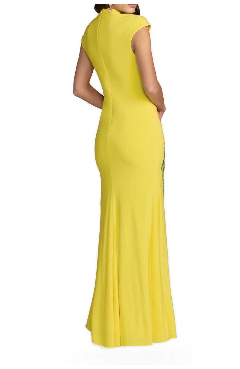 Mac Duggal Cap Sleeve Scoop Neck Jersey Floral Detail Gown, Alternate, color, Yellow Multi