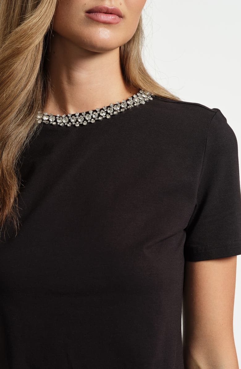 Isaac Mizrahi New York Embellished Jewel Neck T-Shirt, Alternate, color, Black