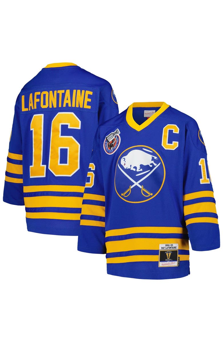 Mitchell & Ness Youth Mitchell & Ness Pat LaFontaine Royal Buffalo Sabres 1992 Blue Line Player Jersey, Main, color,