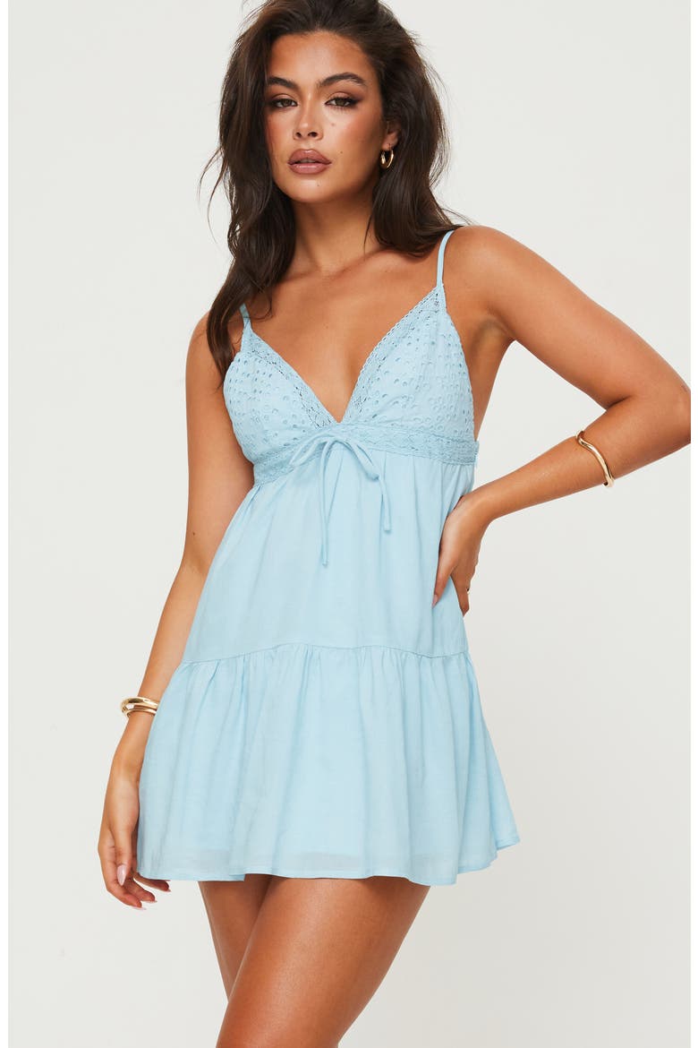 Nicoletta Eyelet Embroidered Babydoll Minidress, Alternate, color, LIGHT BLUE