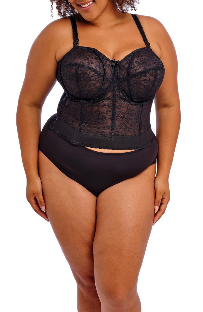 Goddess Long Line Lace Underwire Bustier, Alternate, color, Black