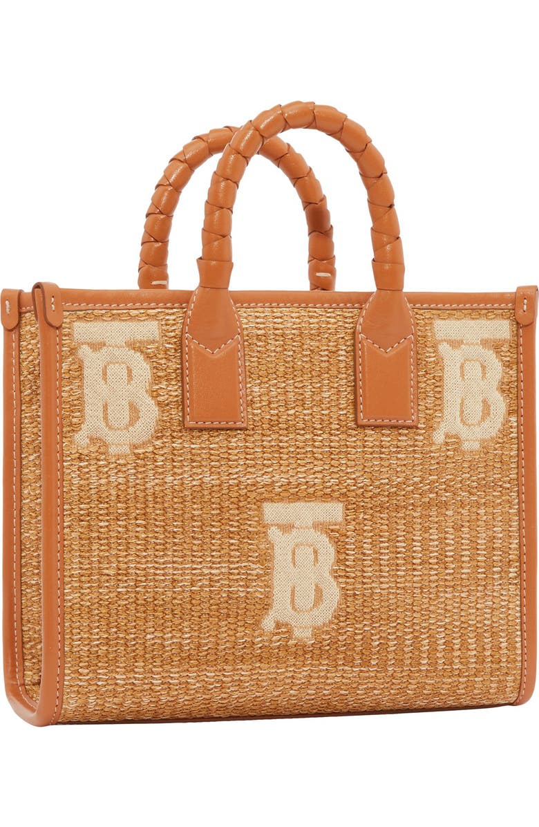 Burberry Mini Freya TB Monogram Raffia Tote, Alternate, color,