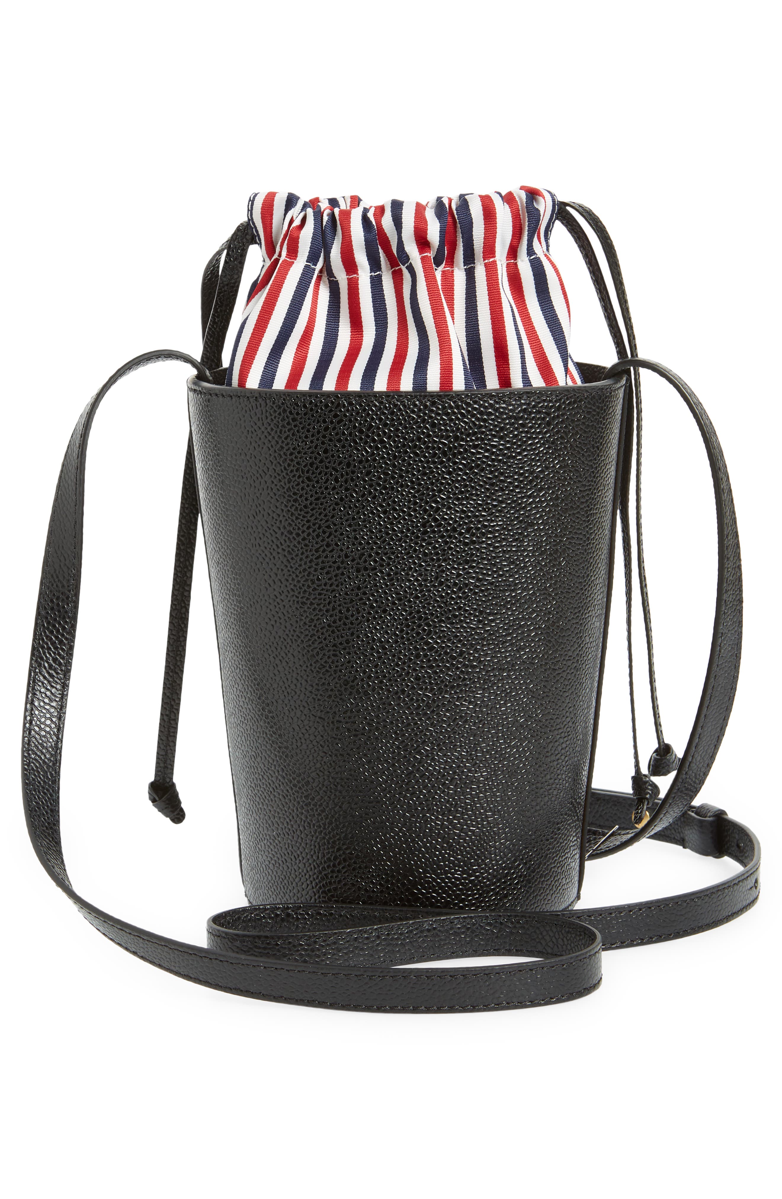 Thom Browne Mini Calfskin Leather Bucket Bag, Alternate, color, 