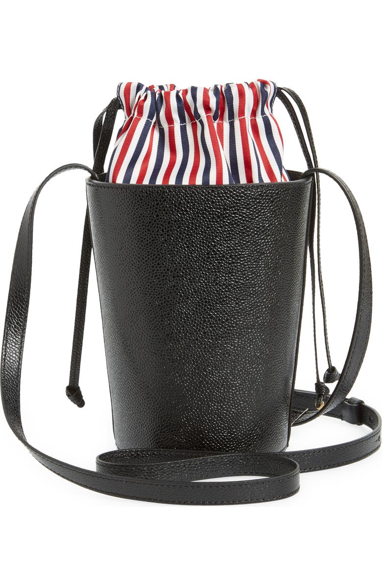 Thom Browne Mini Calfskin Leather Bucket Bag, Alternate, color,