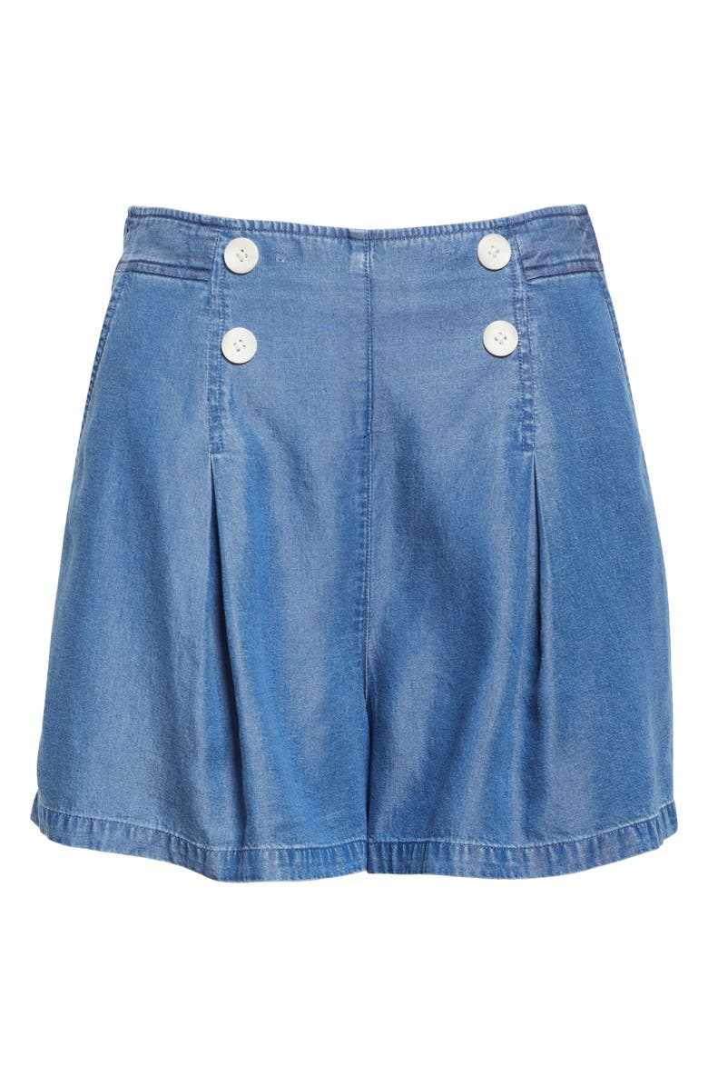 Derek Lam 10 Crosby Milie Pleated Denim Shorts, Alternate, color, Murray
