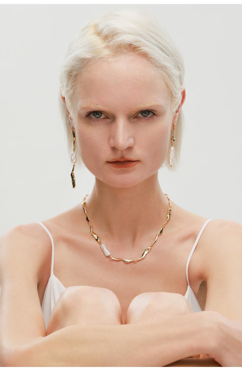 Classicharms Freshwater Baroque Pearl Asymmetrical Molten Drop Earrings, Alternate, color, Gold